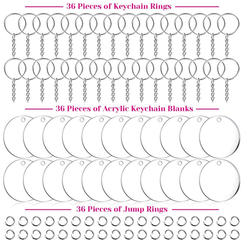 Audab Acrylic Keychain Blanks - 108 Clear Keychain Pieces for Vinyl Kit Including Acrylic Blanks, Rings for DIY Keychains, Crafting & Vinyl Projects - Image 2